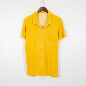 Universal Work's Terry Fleece Vacation Polo in Gold Yellow size Medium